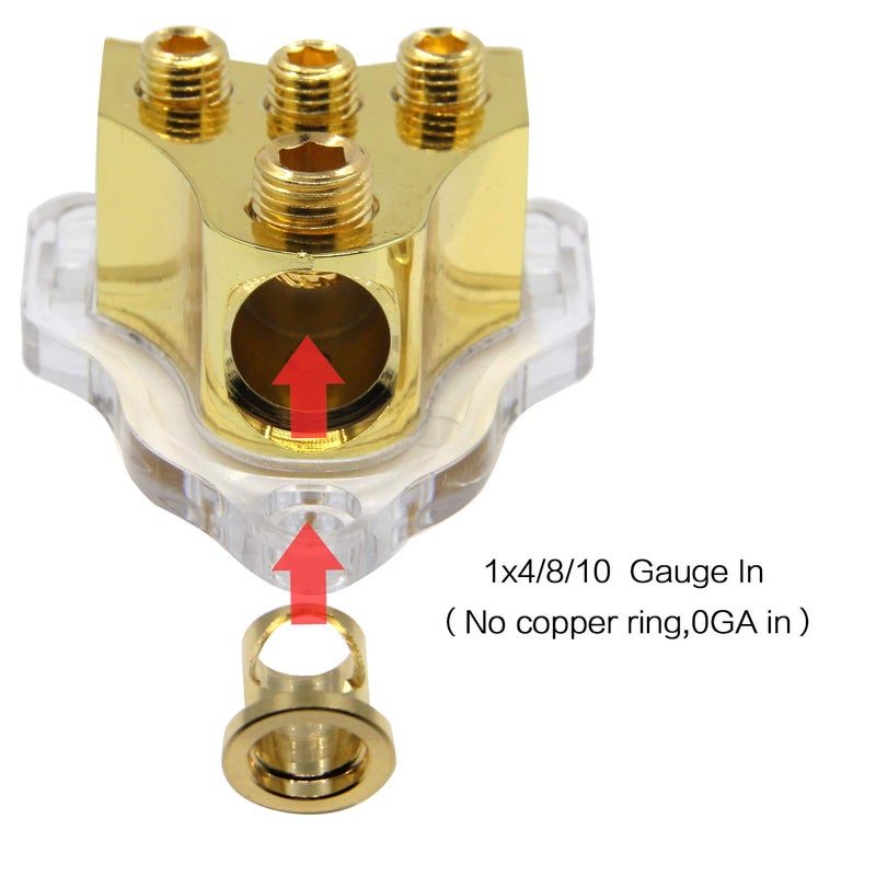 ZOOKOTO Copper 0/2/4 Gauge in 4/8/10 Gauge Out Amp Power Distribution Block for Car Audio Splitter (1 in 3 Out) - Image 3
